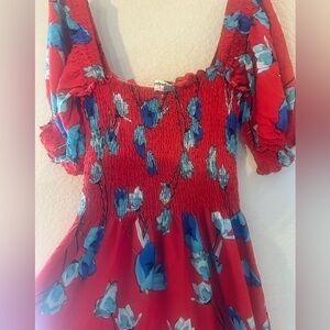 Kindred Red and Blue Floral Smocked maxi dress